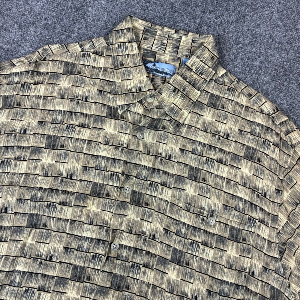 Corsini Capri St Tropez Ibiza Mens Size XL Rayon Button Down Shirt Geometric Tan